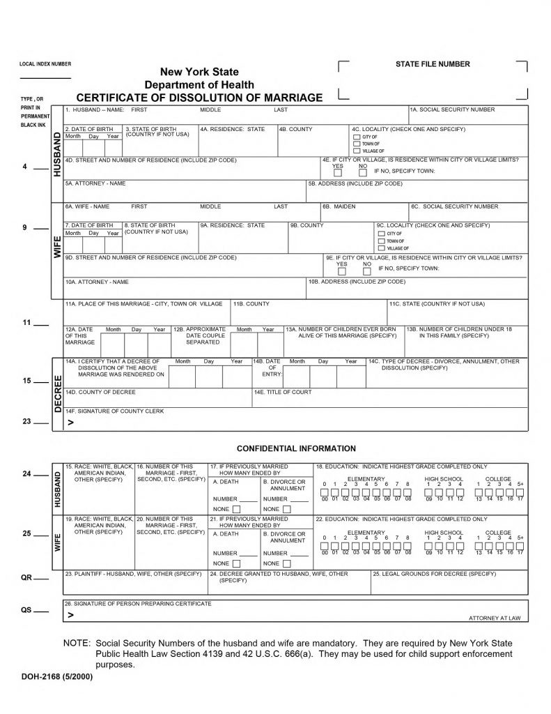 new york divorce certificate